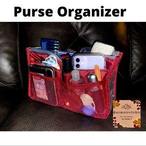 Purse Insert ORGANIZER | multi. pockets / zipper pouches | choose: red or black
